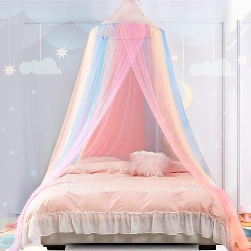 Comtelek Betthimmel Mädchen, Moskitonetz Bett für Doppelbett Einzelbett Regenbogen Betthimmel Mückennetz Feinmaschiges als Moskitoschutz, Himmelbett Vorhänge für Kinderbett Babybett Indoor Outdoor von Comtelek