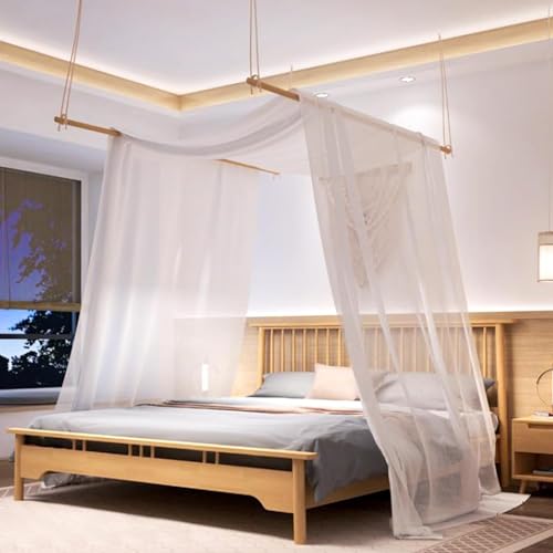 Comtelek Himmelbett Vorhänge mit 2pcs Himmelbett Stange, Organza Stoff Hochzeit Vorhang Weiß Fenster Deko Tüllstoff Meterware Transparent für Betthimmel Doppelbett Hochzeit Traubogen Boho deko (255in) von Comtelek