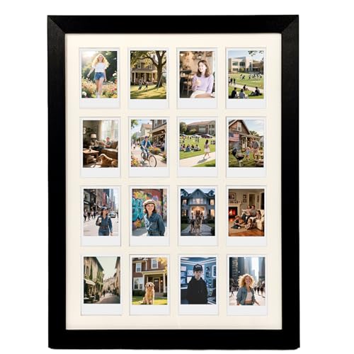Comtraker Polaroid-Bilderrahmen-Collage für Instax-Mini-Filme mit 16 Öffnungen, schwarzes Foto-Wanddisplay (schwarz, 44 x 32 cm) von Comtraker