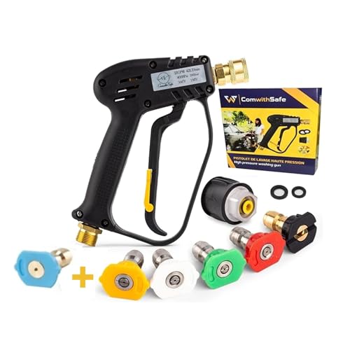 Hochdruckreiniger Pistole 4000 PSI und 6 Düsen Schnellanschluss- Autowaschpistole - M22(14mm) Schnittstelle, kompatibler Karcher K1-K7 Adapter, 2 Wasserfilter und Leitfaden inklusive von ComwithSafe