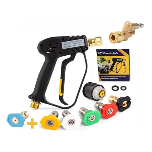 Hochdruckreinigungspistole mit Drehkupplung und 6 Düsen 1/4"- 4000 PSI Autowaschpistole - Int M22-14mm, Karcher kompatibler Adapter K1-K7, inkl. Wasserfilter und Führung von ComwithSafe