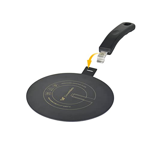 ComwithSafe Induktionsadapter 20 cm, Abnehmbarer Isoliergriff, Ändert Nach Gebrauch Nicht Die Farbe, Wärmeverteilerplatte Mit Schwarzer Hochtemperaturbeschichtung, Induktions-/Gas-Relaisscheibe von ComwithSafe