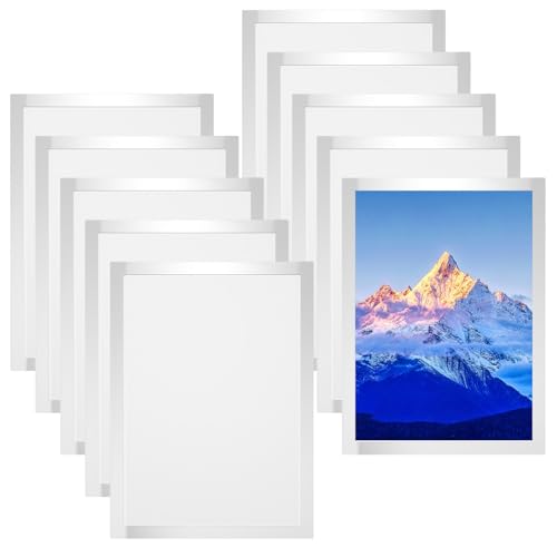 Comzantor 10 Stück Magnet Bilderrahmen A4, Magnetrahmen Aufklappbarer, Diamond Painting Rahmen, Magnetische Info-Rahmen Selbstklebend für Dokumente, Poster und Mehr im Din A4 Format (Silber) von Comzantor