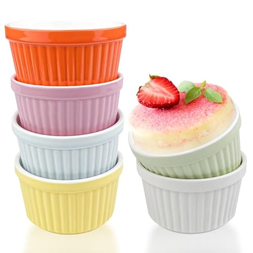 Comzantor 6 Stück Dessertschalen, Creme Brulee Schälchen, Souffle Förmchen, Puddingform Backofenfest, Kleine Backform Keramik, Ragout Fin Schalen, Backförmchen, Lava Cake Schalen Keramik für Ofenfest von Comzantor
