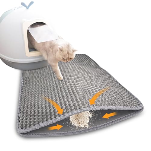 Comzantor 60×90cm Katzenklo Matte, Katzenstreu Rutschfeste, Katzenmatte Wasserdichte, Katzenstreumatte Wabendesign, Unterlage Doppelte,Vorleger Katzentoilette Faltbar(Grau) von Comzantor