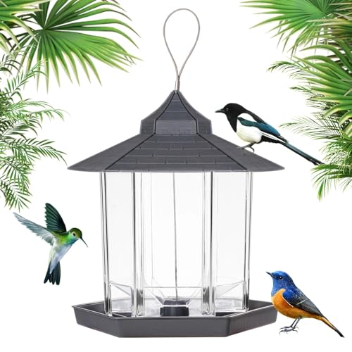 Comzantor Vogelfutterspender, Vogelfutterhaus, Futterhaus für Vögel, Vogelfutterstation, Vogelfutterhaus zum Aufhängen, Vogelfutterspender Hängend, Futterspender zum Aufhängen im Freien(Grau) von Comzantor
