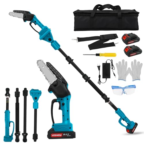 2 in 1 Akku Hochentaster, 6 Zoll Mini Astsäge Akku Astschere mit 2X 4,0Ah Akku, Bürstenlose Teleskop Kettensäge für Makita 18V Akku, Geeignet für den Baumpflege von ConBlom
