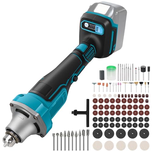 Akku Geradschleifer Kompatibel für Makita 18V Akku, 4 Gang 26000RPM Elektrischer Schneideisen Bürstenloser Power Schleifer mit 109 Teilen Zubehör zum Schleifen Schnitzen und Polieren (ohne Akku) von ConBlom