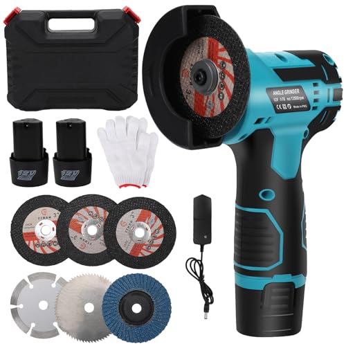 Mini Akku Winkelschleifer, 12V Winkelschleifer Werkzeug mit 6 Schneidscheiben, 2 x Batterien1500mah, 78MM, 18500rpm, Mini Akku Flex zum Schneiden, Polieren und Schärfen von ConBlom