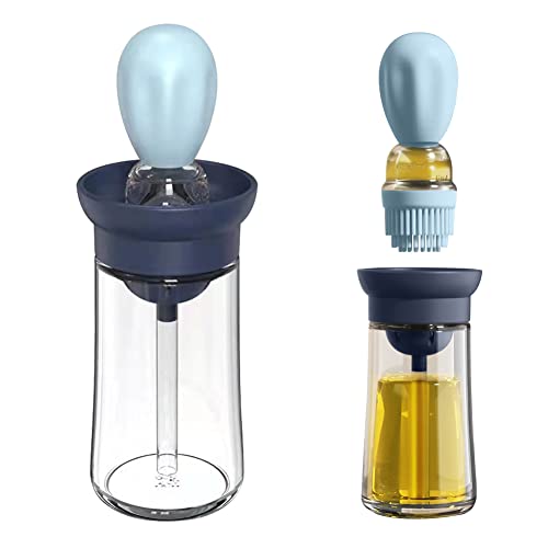 Ölflasche mit Pinsel Silikon 2 in 1 Backpinsel Skala Flexible Küchenbürste mit Silikonborsten für BBQ Grill Küche BPA frei spülmaschinenfest (Blau) von ConBlom
