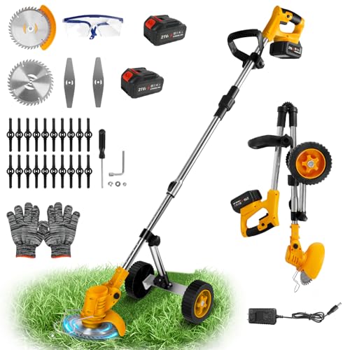 Rasentrimmer für Makita 18V Akku, 3-in-1 Bürstenlose Rasentrimmer mit 2 Akku und Unkrautbürste, Teleskopierbar, 90° Drehung, für Rasen und Buschtrimmen von ConBlom