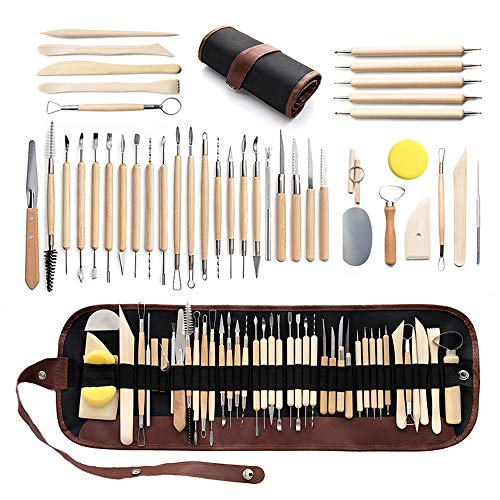 Ton-Modellierwerkzeuge, 41-teiliges Keramik-Holz-Töpferwerkzeug-Set, Töpferei, Modellierwerkzeug-Set mit tragbarer Tasche für Anfänger, professionelle Kunsthandwerk von ConBlom