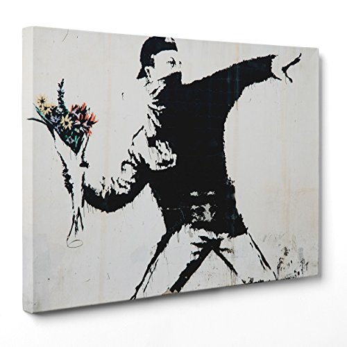 Bild auf Leinwand, gerahmt, fertig zum Aufhängen, Banksy – Kunst Street Art – Blumenleser, 50 x 70 cm – ohne Rahmen – (Cod.1644) von ConKrea