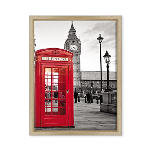 Bild auf Leinwand, gerahmt, fertig zum Aufhängen, City London, Telefonkabine, Big Ben, London, England, Großbritannien, 30 x 40 cm, moderner Stil aus Naturholz von ConKrea