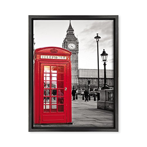 Bild auf Leinwand, gerahmt, fertig zum Aufhängen, City London, Telefonkabine, Big Ben, London, England, UK, 30 x 40 cm, moderner Stil, Schwarz von ConKrea