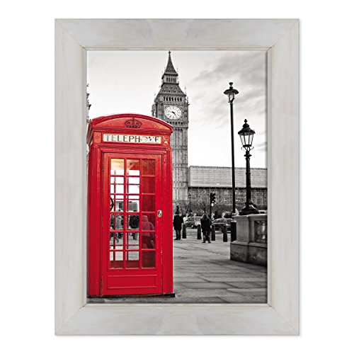 Bild auf Leinwand, gerahmt, fertig zum Aufhängen, London, Stadt London, Telefonkabine, Big Ben, London, England, UK, 50 x 70 cm, Country-Stil, Shabby Weiß von ConKrea
