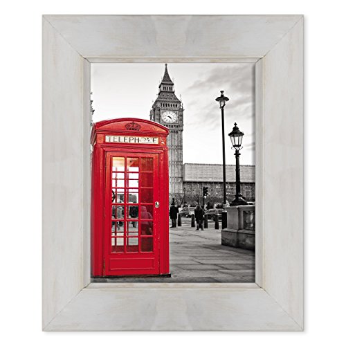 Bild auf Leinwand, gerahmt, fertig zum Aufhängen, London, Telefonkabine, Big Ben, London, England, 30 x 40 cm, Landhausstil, Weiß Shabby von ConKrea