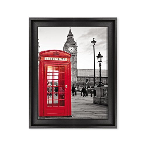 Bild auf Leinwand, gerahmt, fertig zum Aufhängen, London, Telefonkabine, Big Ben, London, England, 30 x 40 cm, moderner Stil, Schwarz von ConKrea