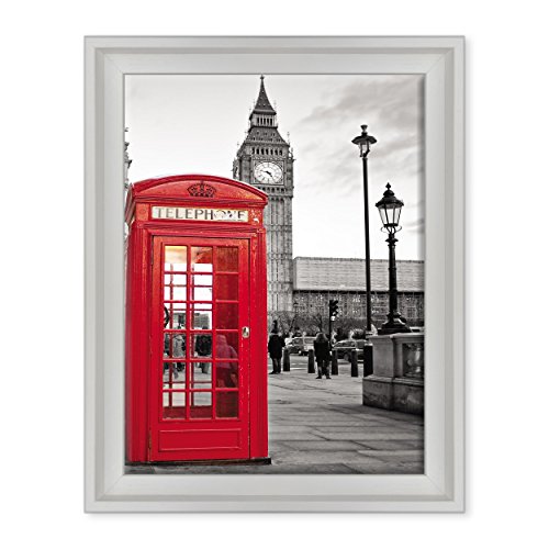 Bild auf Leinwand, gerahmt, fertig zum Aufhängen, London, Telefonkabine, Big Ben, London, England, 30 x 40 cm, moderner Stil, Weiß von ConKrea