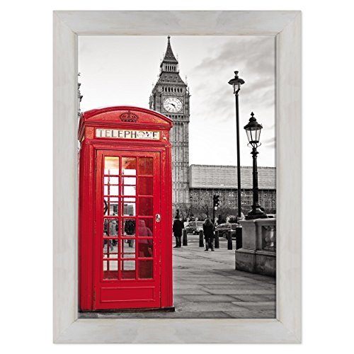 Bild auf Leinwand, gerahmt, fertig zum Aufhängen, London, Telefonkabine, Big Ben, London, England, 70 x 100 cm, Country-Stil, Weiß, Shabby Code 007 von ConKrea