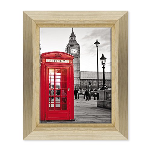 Bild auf Leinwand, gerahmt, fertig zum Aufhängen, Stadt London, Telefonkabine, Big Ben - London - England - UK - 30 x 40 cm - Stil Design Naturholz - (Code 007) von ConKrea