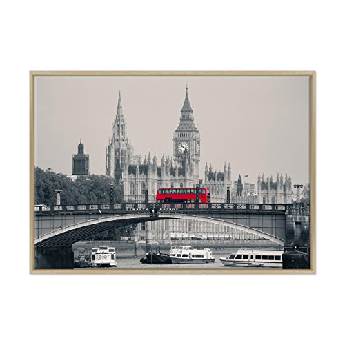 Bild auf Leinwand, gerahmt, mit Rahmen, London, Westminster Big Ben, UK London, England, 70 x 100 cm, moderner Stil, Naturholz (Code 1626) von ConKrea