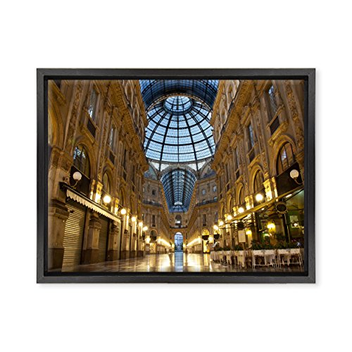 Bild auf Leinwand, gerahmt, mit Rahmen, Mailand, Galleria Vittorio Emanuele II, Platz des Herren, 30 x 40 cm, moderner Stil, Schwarz von ConKrea