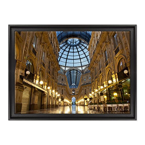 Bild auf Leinwand, gerahmt, mit Rahmen, Mailand, Galleria Vittorio Emanuele II, Platz des Herren, 50 x 70 cm, moderner Stil, Schwarz von ConKrea
