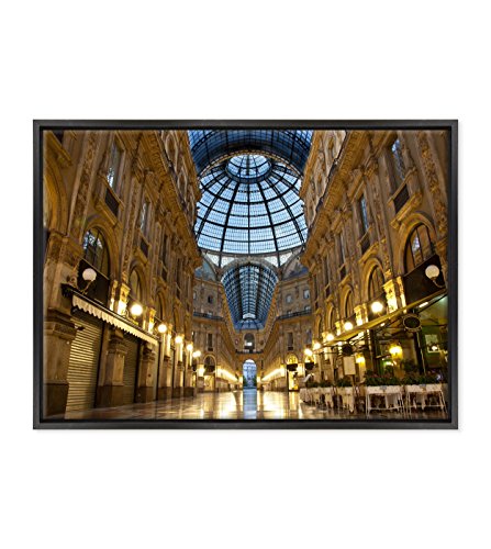 Bild auf Leinwand, gerahmt, mit Rahmen, Mailand, Galleria Vittorio Emanuele II, Platz des Herren, 50 x 70 cm, moderner Stil, Schwarz von ConKrea