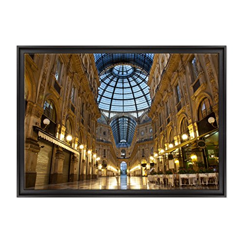 Bild auf Leinwand, gerahmt, mit Rahmen, Mailand, Galleria Vittorio Emanuele II, Platz des Herren, 70 x 100 cm, moderner Stil, Schwarz von ConKrea