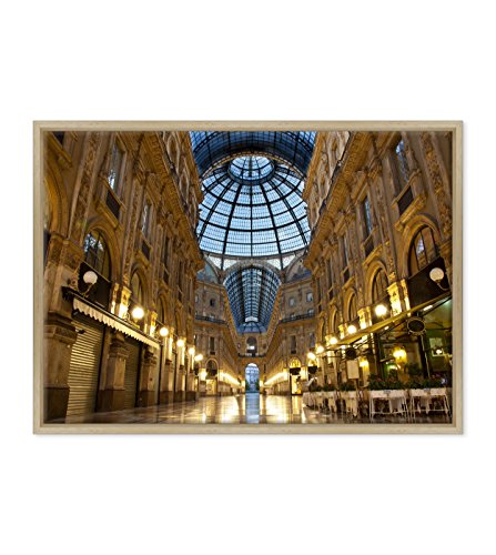 Bild auf Leinwand, gerahmt, mit Rahmen, Mailand, Galleria Vittorio Emanuele II – Platz des Herrens – 50 x 70 cm – moderner Stil Naturholz – (Artikelnummer: 1473) von ConKrea