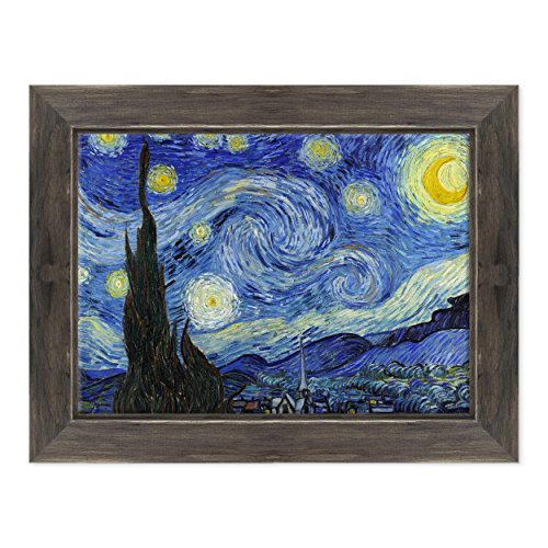 Bild auf Leinwand, gerahmt, mit Rahmen, Van Gogh, Starry Nacht, Sternennacht, 50 x 70 cm, Country-Stil, Schwarz, Shabby - (Code 2671) von ConKrea