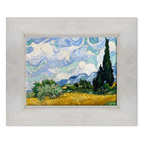 Bild auf Leinwand, gerahmt, mit Rahmen, Van Gogh, Weizenfeld mit Zypressen, 30 x 40 cm, Country-Stil, Weiß, Shabby Weiß von ConKrea