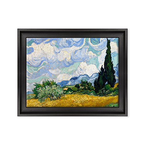 Bild auf Leinwand, gerahmt, mit Rahmen, Van Gogh, Weizenfeld mit Zypressen, 30 x 40 cm, moderner Stil, Schwarz von ConKrea