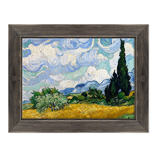Bild auf Leinwand, gerahmt, mit Rahmen, Van Gogh, Weizenfeld mit Zypressen, 50 x 70 cm, Country-Stil, Schwarz, Shabby-Code 2693 von ConKrea