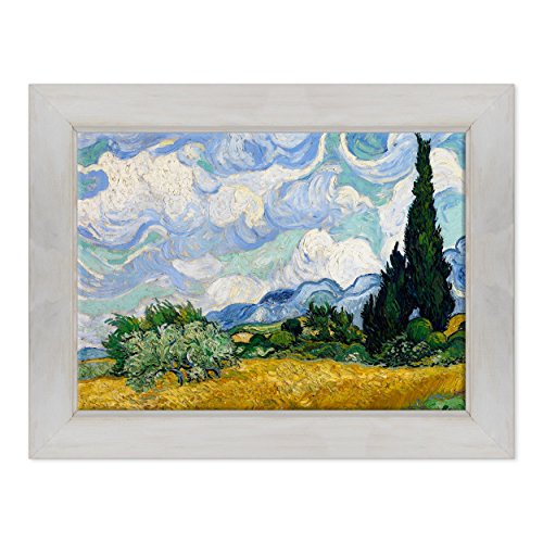Bild auf Leinwand, gerahmt, mit Rahmen, Van Gogh, Weizenfeld mit Zypressen, 50 x 70 cm, Country-Stil, Weiß, Shabby Weiß von ConKrea