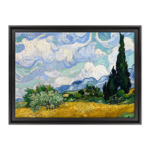 Bild auf Leinwand, gerahmt, mit Rahmen, Van Gogh, Weizenfeld mit Zypressen, 50 x 70 cm, moderner Stil, Schwarz von ConKrea