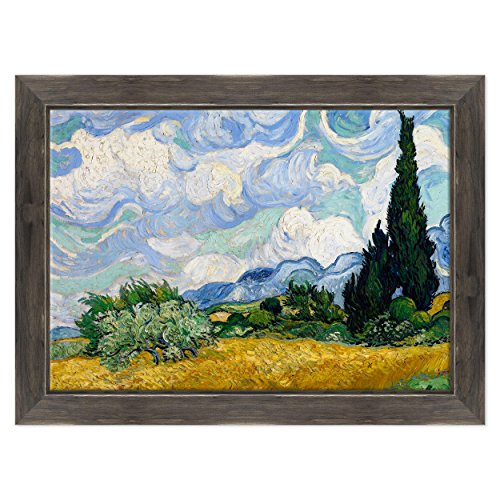 Bild auf Leinwand, gerahmt, mit Rahmen, Van Gogh, Weizenfeld mit Zypressen, 70 x 100 cm, Country-Stil, Schwarz, Shabby-Code 2693 von ConKrea