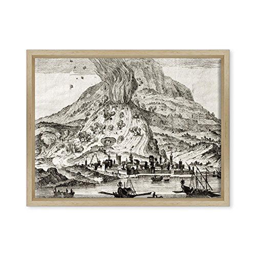 Bild auf Leinwand Canvas – Gerahmt – fertig zum Aufhängen – Antike Collection 1800 – Eruption Vulkan Etna – CATANIA Dimensione: 30x40cm B - Colore Legno Naturale Moderno von ConKrea