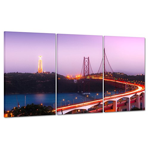 Bild auf Leinwand Canvas – Gerahmt – fertig zum Aufhängen – Lissabon Portugal – Brücke Landschaft Natur Panorama 100x50cm von ConKrea