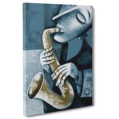 Bild auf Leinwand Canvas – Gerahmt – fertig zum Aufhängen – Musik Jazz Sax – Illustration Position Effekt Öl Gemälde Dimensione: 70x100cm A - Senza Cornice von ConKrea