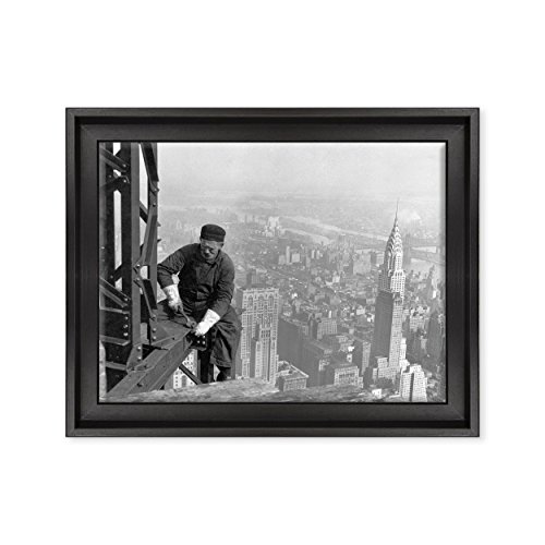 ConKrea Bild auf Leinwand, gerahmt, bereit zum Aufhängen, Motiv: New York, Empire State Building, Arbeiter bei der Arbeit auf dem Wolkenkratzer von ConKrea