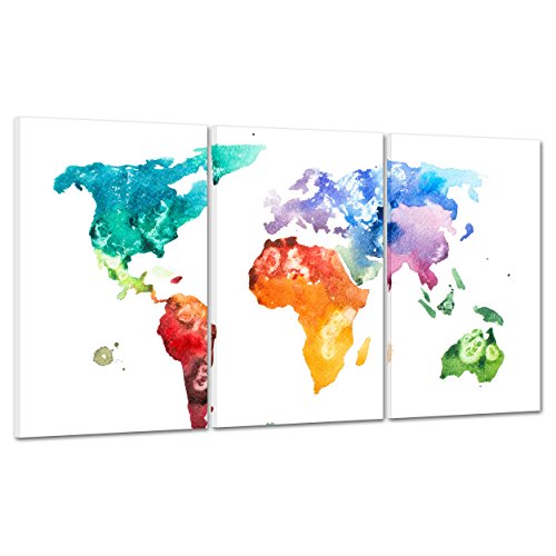 Bild auf Leinwand Canvas – Gerahmt – fertig zum Aufhängen – Weltkarte Watercolor – Illustration digital 100x50cm von ConKrea