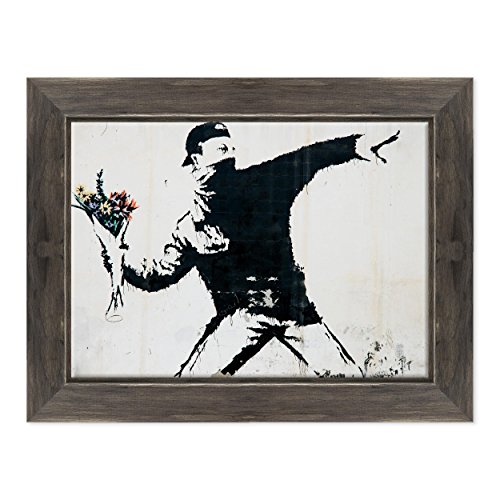 Bild auf Leinwand gerahmt, mit Rahmen - Banksy - Kunst Street Art - Blumenlüfter - 50 x 70 cm - Stil Country Schwarz Shabby - (Code 1644) von ConKrea