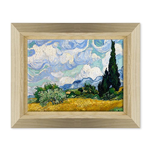 Bild auf Leinwand gerahmt, mit Rahmen – Van Gogh – Weizenfeld mit Zypressen, 30 x 40 cm, Stil Design Naturholz – (Cod.2693) von ConKrea