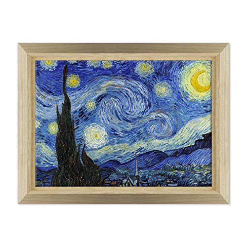 ConKrea Bild auf Leinwand gerahmt – Van Gogh – Starry Night – Sternennacht – 50 x 70 cm – Stil Design Naturholz – (Artikelnummer 2671) von ConKrea