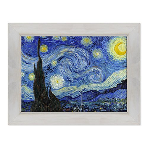 Bild auf Leinwand gerahmt - Van Gogh - Starry Night - Sternennacht - 50 x 70 cm - Landhausstil weiß Shabby - (Cod. 2671) von ConKrea