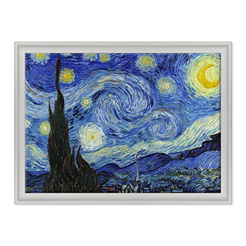 Gemälde auf Leinwand, Canvas, mit Rahmen – Van Gogh – Starry Night – Sternennacht – 50 x 70 cm – zeitgemäßer Stil weiß – (Artikelnummer: 2671) von ConKrea