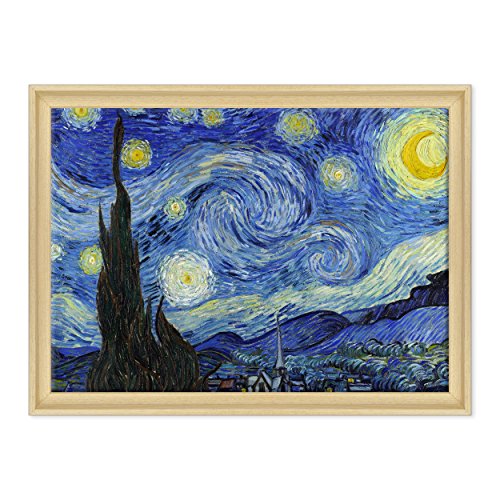Conkrea Bild auf Leinwand, gerahmt, mit Rahmen – Van Gogh – Starry Night – Sternennacht – 50 x 70 cm – zeitgemäßer Stil aus Naturholz – (Artikelnummer: 2671) von ConKrea