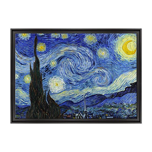 Bild auf Leinwand gerahmt - Van Gogh - Starry Night - Sternennacht - 70 x 100 cm - Stil Modern Schwarz - (Code 2671) von ConKrea